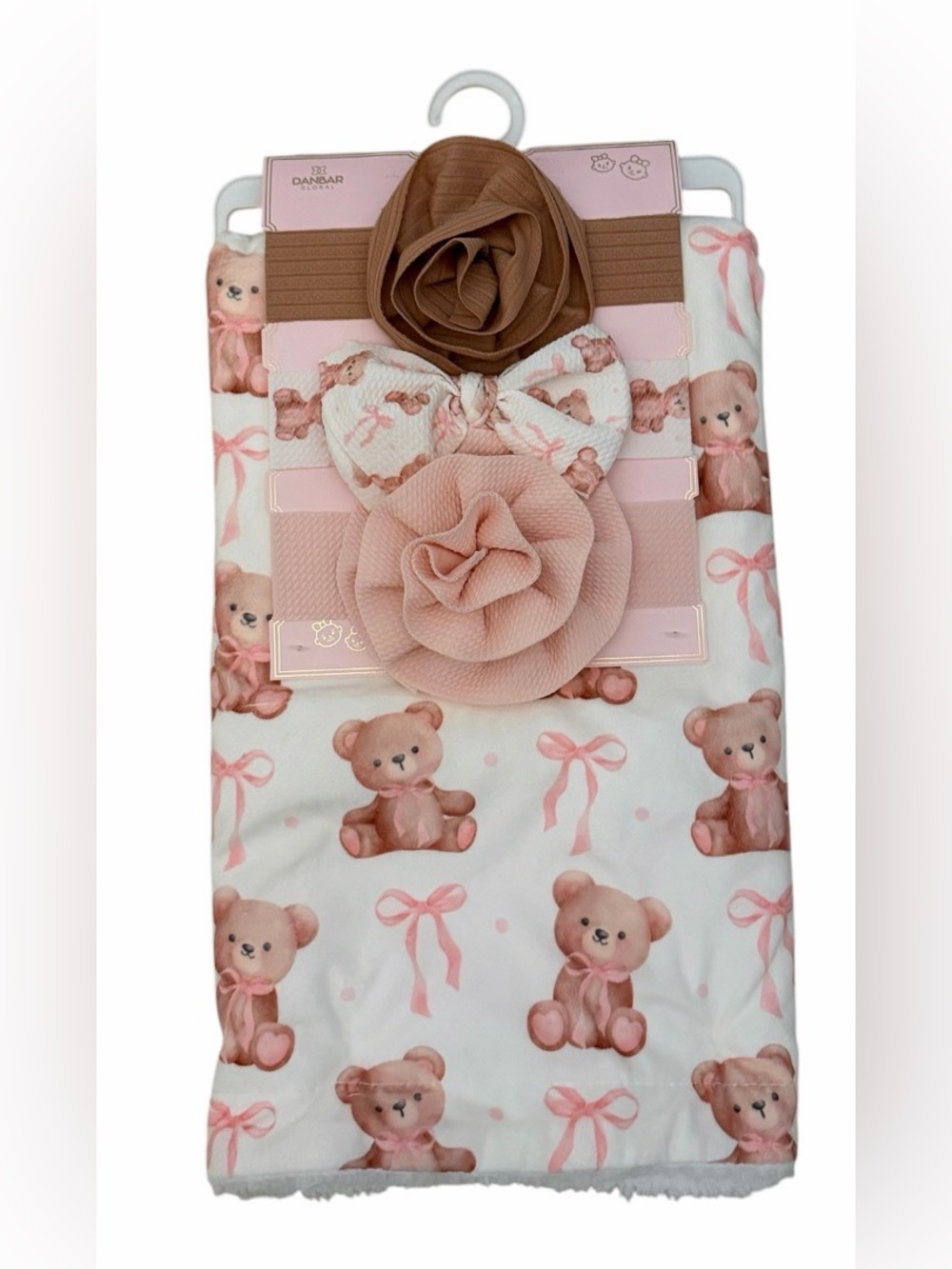 New‼️ Baby 🧸 Teddy Bear Swaddle Blanket & Headband 4 pc Gift Set NWT - Picture 2 of 4